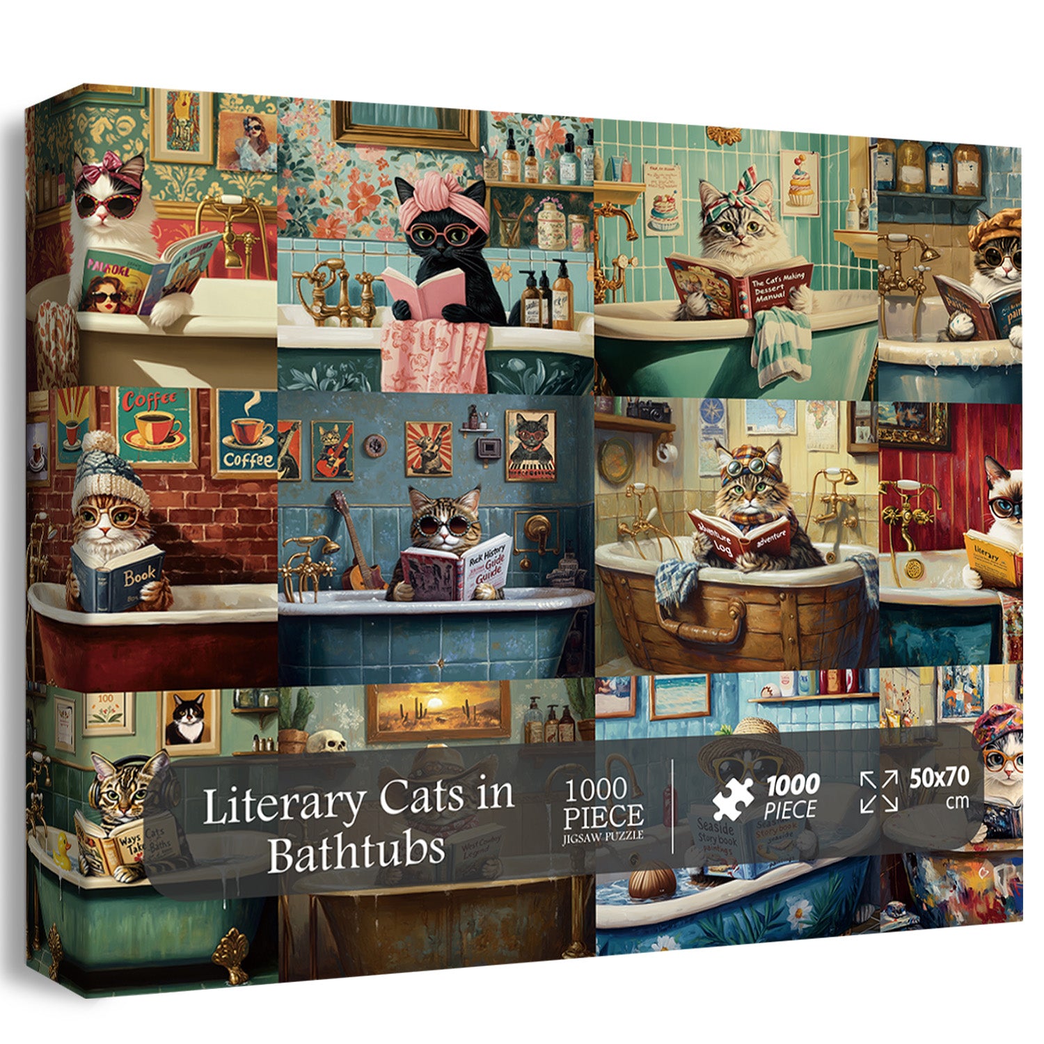 Literary Cats in Bathtubs Jigsaw Puzzle 1000 Pieces