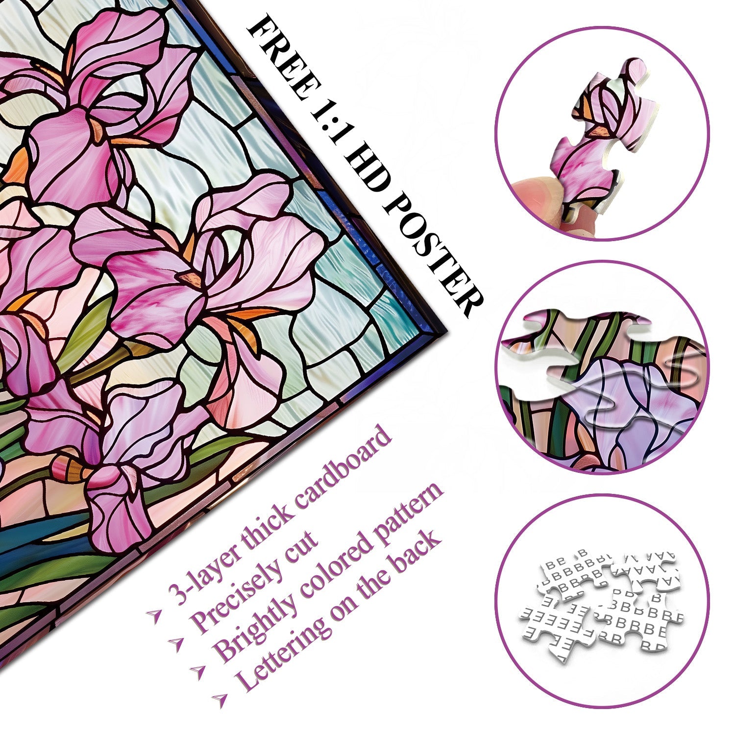 Stained Glass Iris Jigsaw Puzzle 1000 Pieces