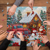 Red Truck Christmas Cottage Jigsaw Puzzle 1000 Pieces